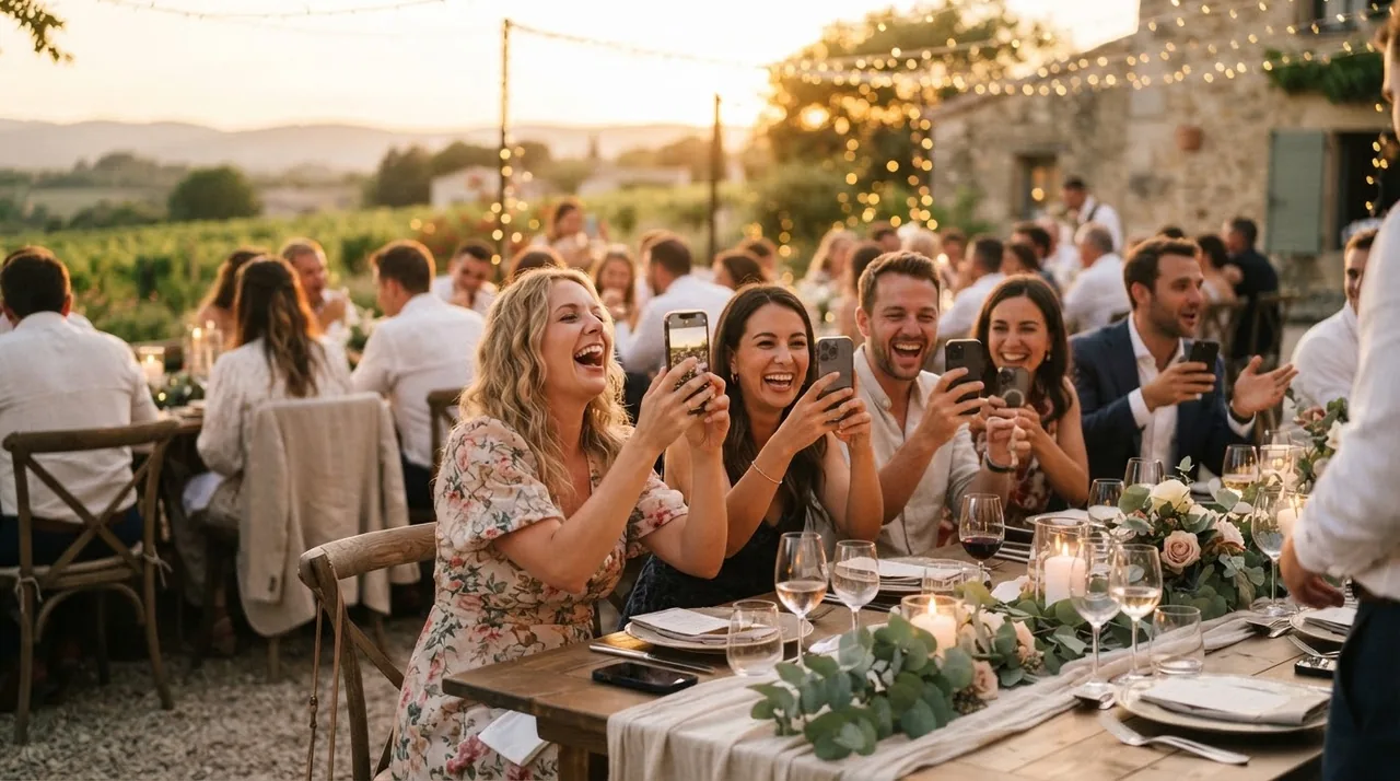 Des amis réunis autour d’une table de fête dans un jardin